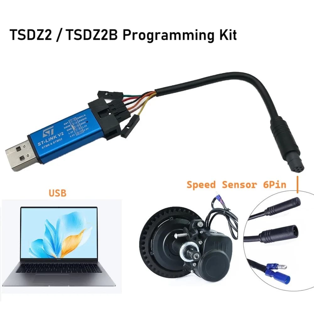 For Tongsheng TSDZ2 TSDZ2B Open Source Firmware Update OSF Medium Drive Motor Flashing ST-Link V2 USB Programming Cable