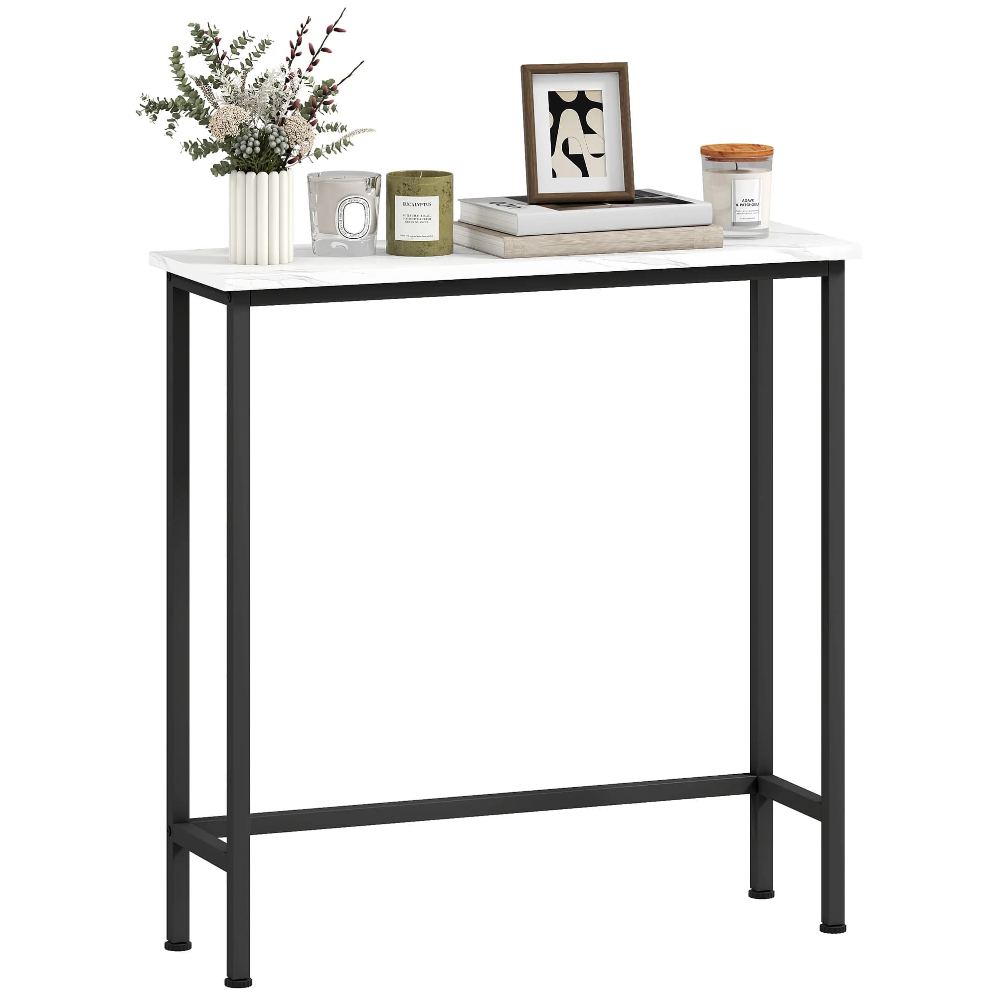 Narrow Hallway Console with Marble Effect Surface and Metal Frame 75X24X76 cm Black and White
