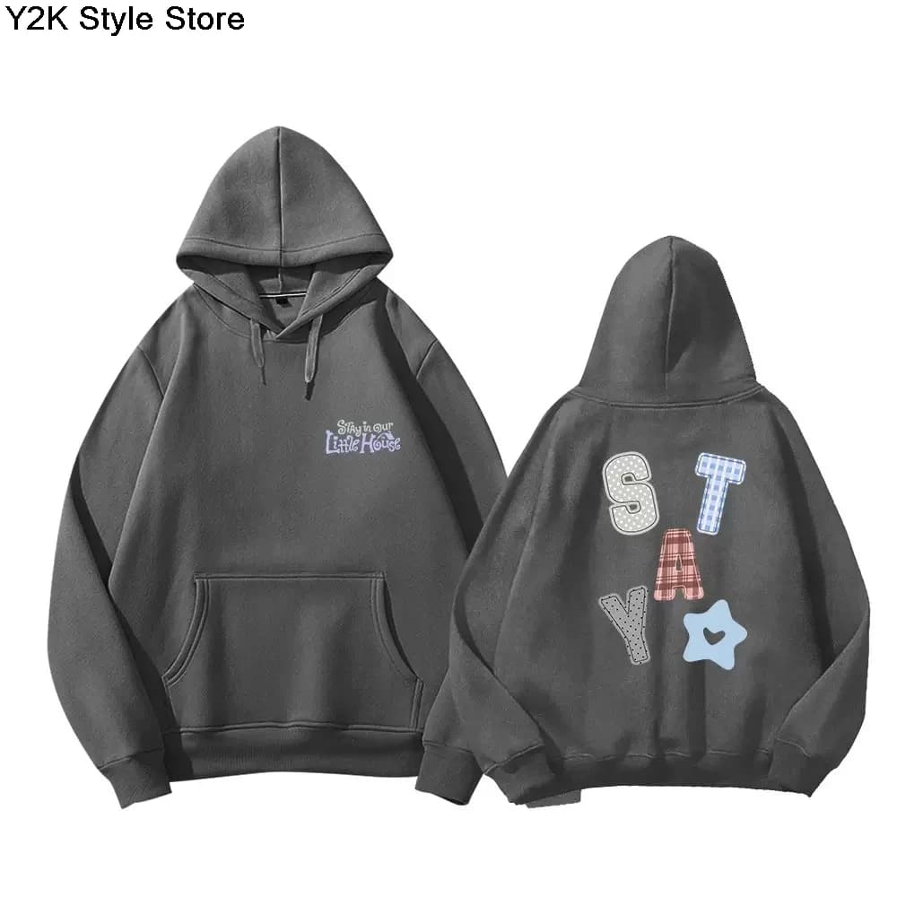 Hoodies STAY In Our Little House Zipper Hoodie Kpop Fashion Star Same Letter Print Sweatshirt High Quality Cotton Thick T Shirt