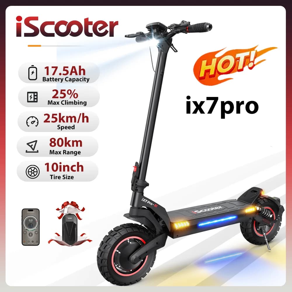IScooter IX7Pro Electric Scooter 17.5Ah Battery Dual Motors Drive 25km/h Speed 10 Inch Off-Road Tires Foldable EScooter With App