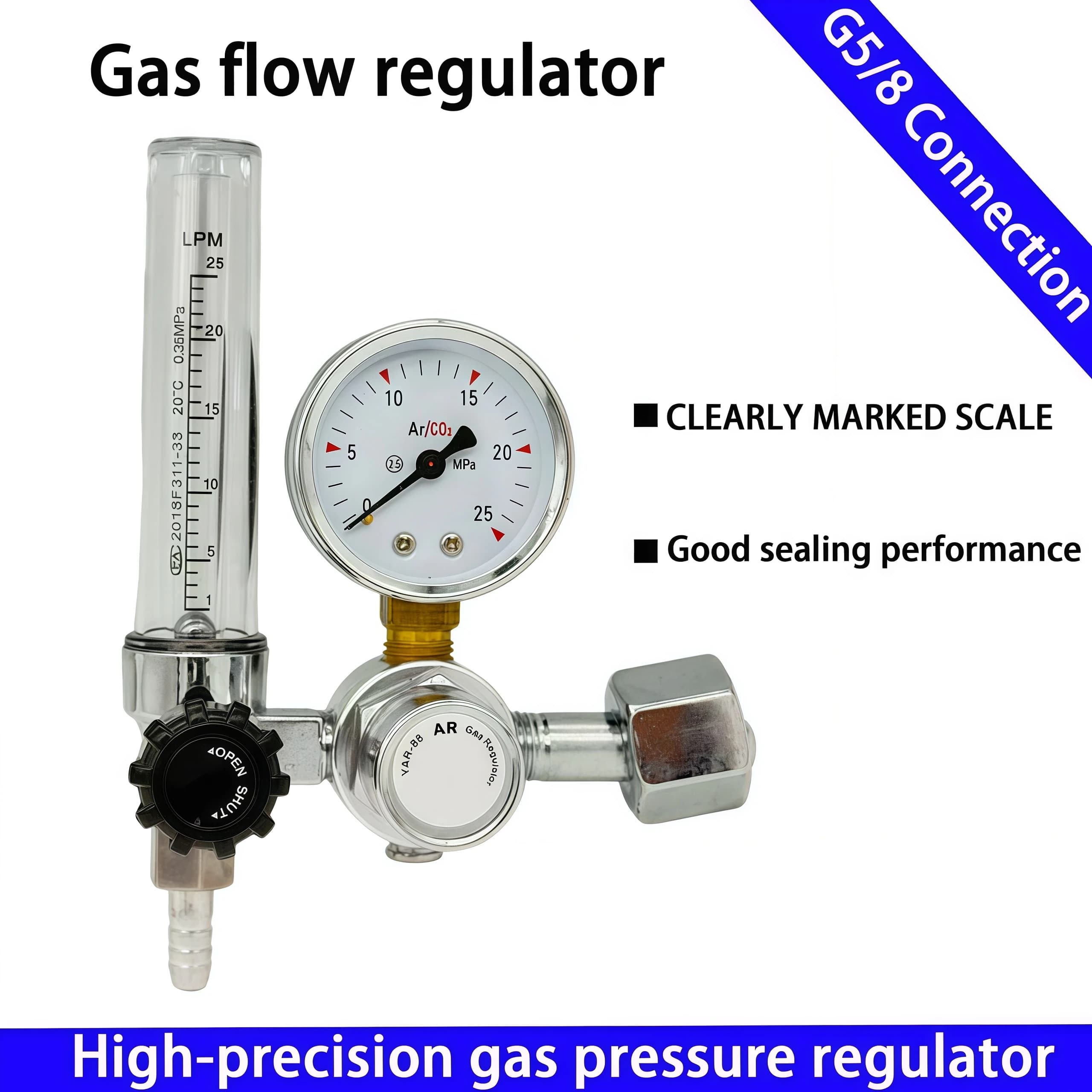 Aluminium Alloy 0-25Mpa  Argon Regulator co2 Regulator Air Pressure Reducer Gas Reducer Argon Reducer G5/8