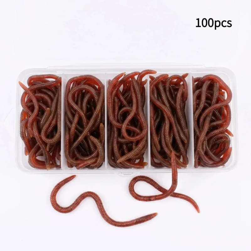 100pcs Soft Lure Bass Bream Bloodworm FishingEarthworm Worm Rubber Red Worms Baits FishySmell Realistic Tackle