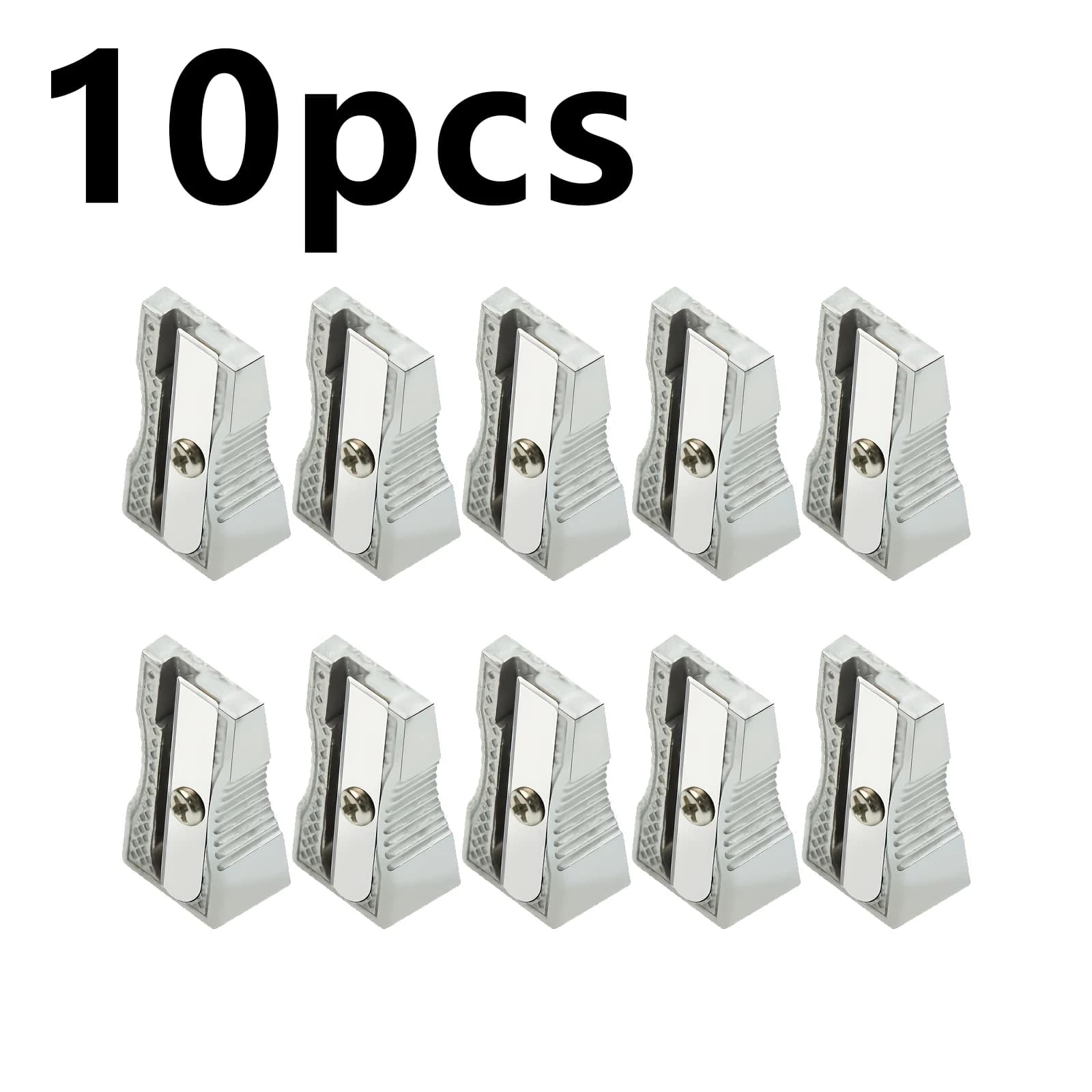 10pcs Silver Pencil Sharpener Aluminum Alloy Manual Single Hole Portable Design Suitable Office Artistic Drawing Stationery