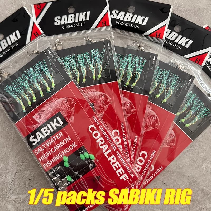 TAKBAS 1/5 Packs Sabiki Rigs, Fishing Bait Rigs, Luminous Sea Fishing Rig with High Carbon Fishing Hooks,for Fresh/Saltwater