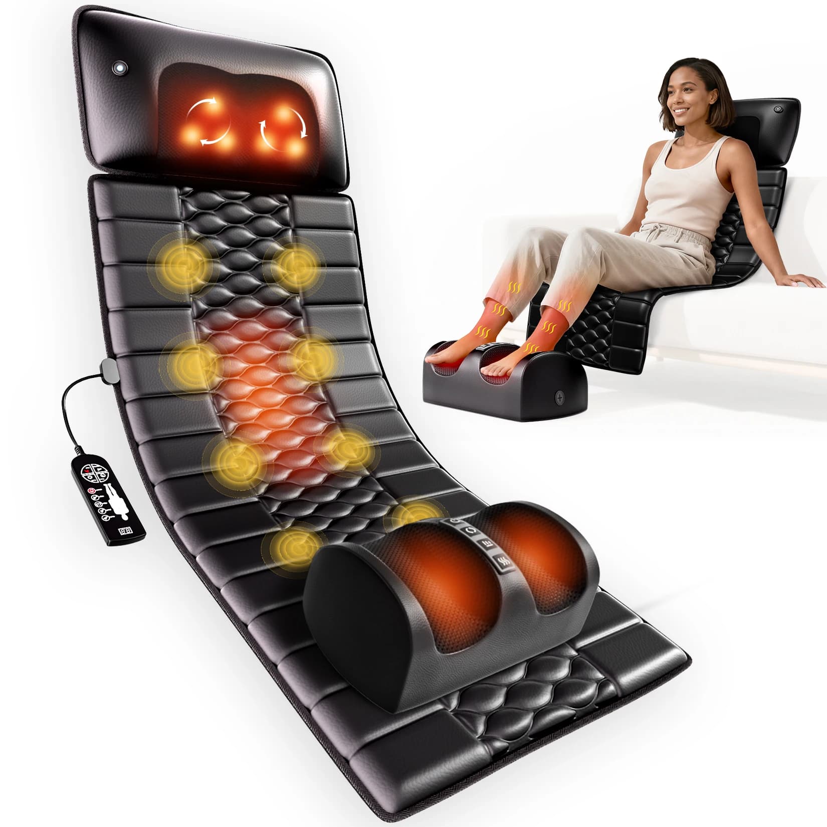 Shiatsu Massage Mat, Full Body Vibration Heating, Deep Tissue Pain Relief for Back Neck Legs, Massager Pad for Home Office Use