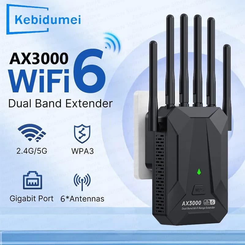 3000Mbps WiFi 6 Repeater 2.4/5Ghz Gigabit WIFI Booster Long Range Amplifier Network Extender For Home/Office EU/US Plug Easy Set