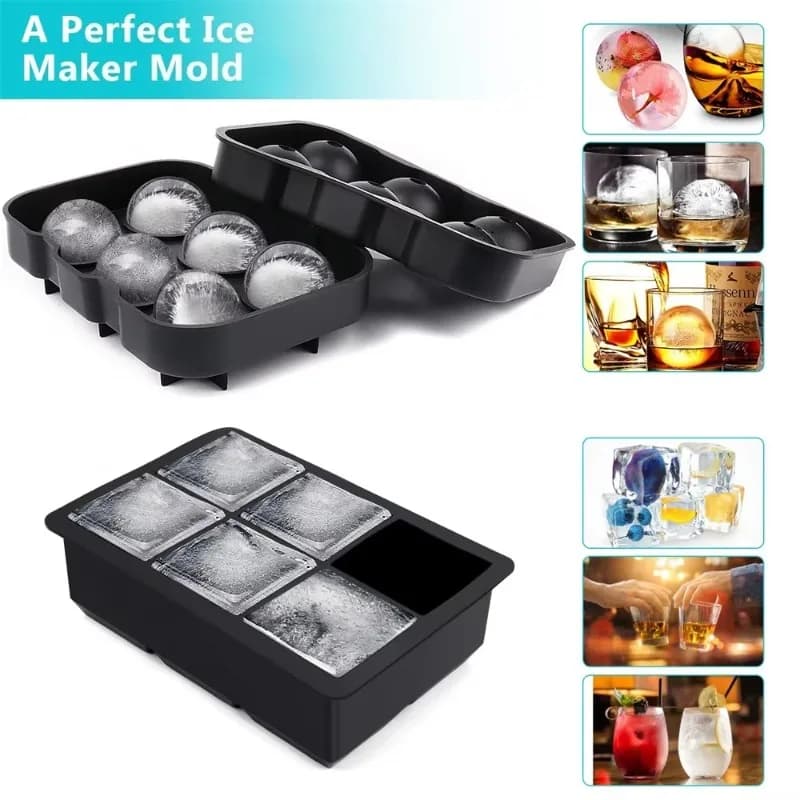 6 Grid Round Square Ice Cube Ball Large Ice Cube Maker for Whiskey Cocktails and Homemade Keep Drinks Chilled Ice Mold 1Pcs
