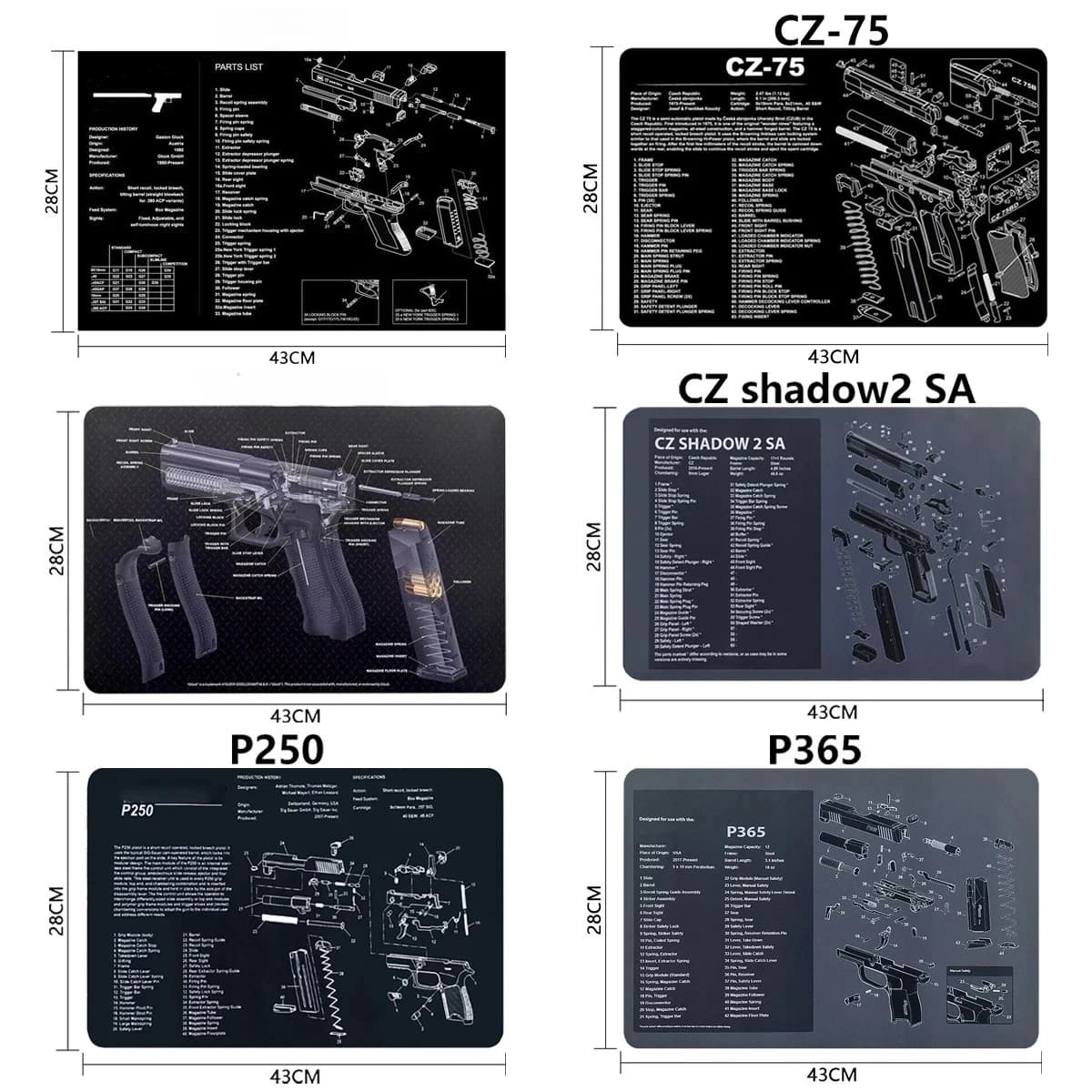 Tactical Mouse Rubber Pad For CZ Shadow 2SA G17 CZ75 1911 P220 226 P320 P365 Gun Cleaning Mat With Parts Diagram Instructions
