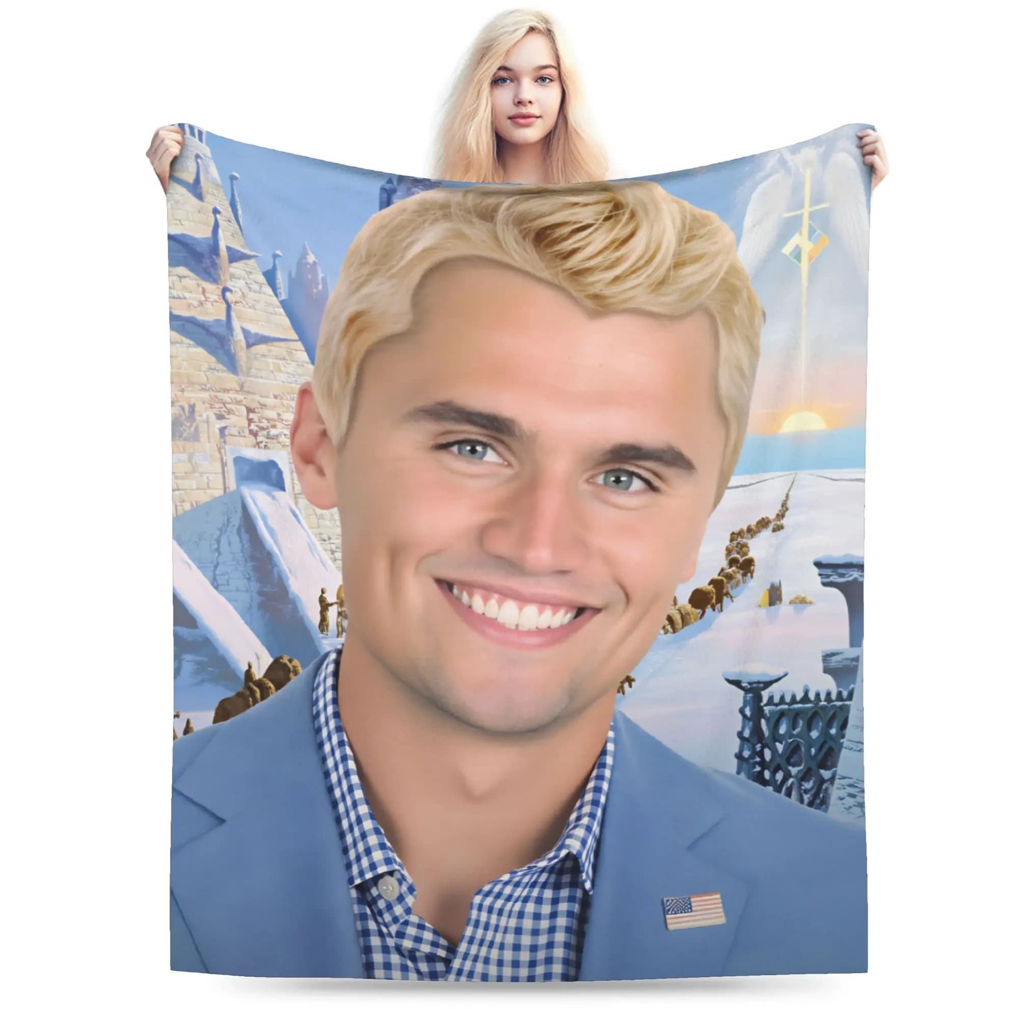 Charlie Kirk In Blue Suit With American Flag Pin Blankets Soft Cozy Throw Blanket Spring Travel Car Home Decor Graphic Bedspread
