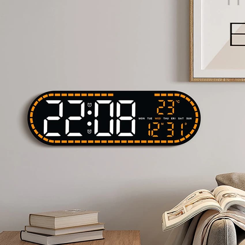 Large Digital Wall Clock Temperature and Date Week Display Electronic LED Table Alarm Clocks Brightness Adjustable 12/24H Format