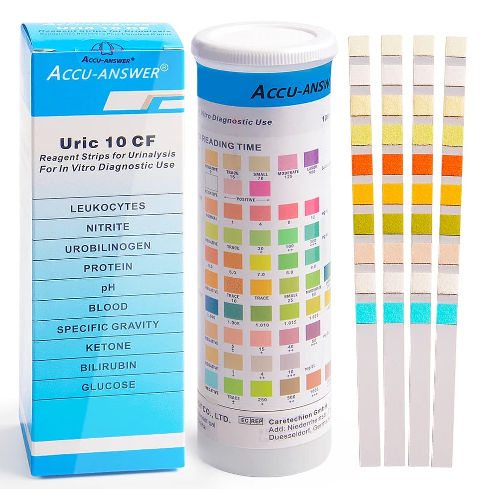 10 Parameter Urine Test Strips for Urinalysis(100pc) in Sealed Pouches. Tests for Ketosis, pH, Protein, UTI, Kidney and Liver