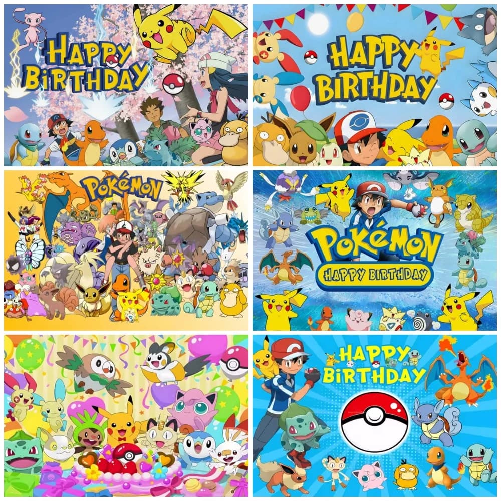 Pokemon Pikachu Theme Birthday Party Decoration Backdrop Cartoon Background Boy and Girl Gifts Baby Shower Supplies Photo Studio