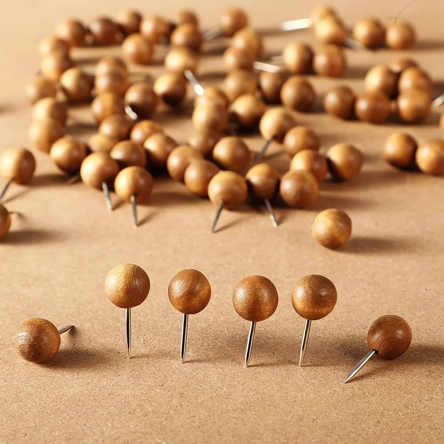100Pcs Wooden Thumbtacks, Stainless Steel Pins Decorative Thumbtacks, Wooden Pins and Pushpins Creative Model Corkboard Pushpins