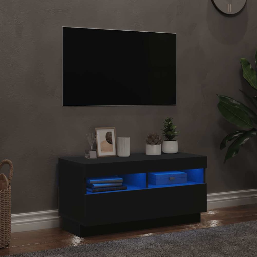 TV-bänk med LED-belysning svart 80x35x40 cm