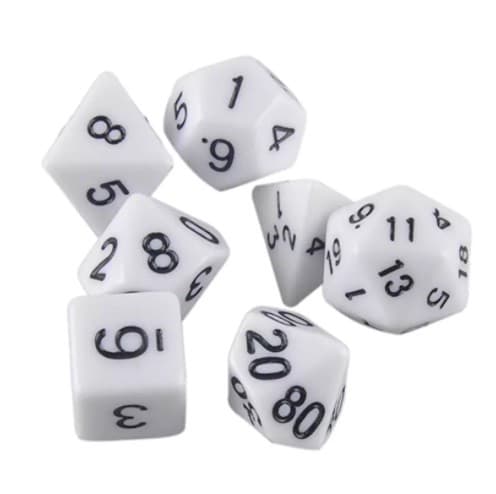 7-pack tärningar till Dungeons and Dragons och andra spel (Vit)
