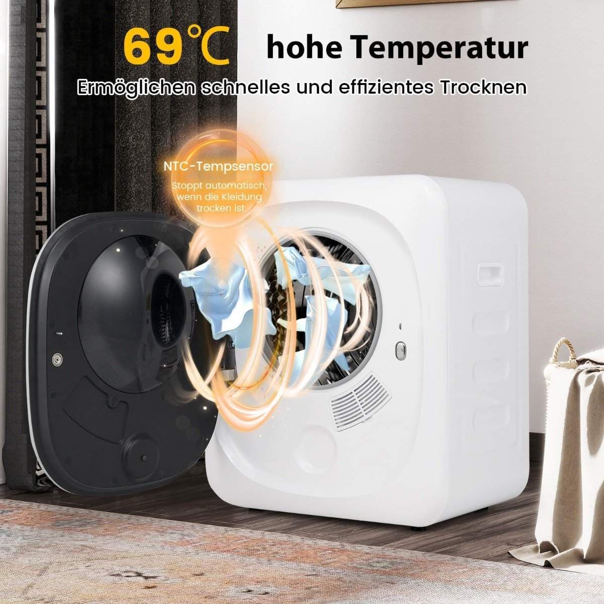 Minitorktumlare 2.5KG med 5 program upp till 69℃ avluftstork 800W view 2