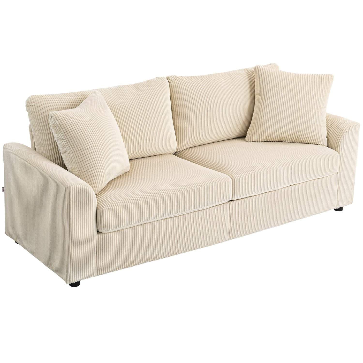 3-sits sladdsoffa med kuddar – Gräddvit, 212 cm
