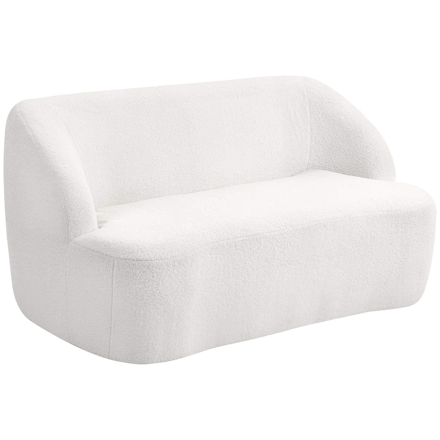 2-sits soffa – böjd design, fleeceklädsel, krämvit