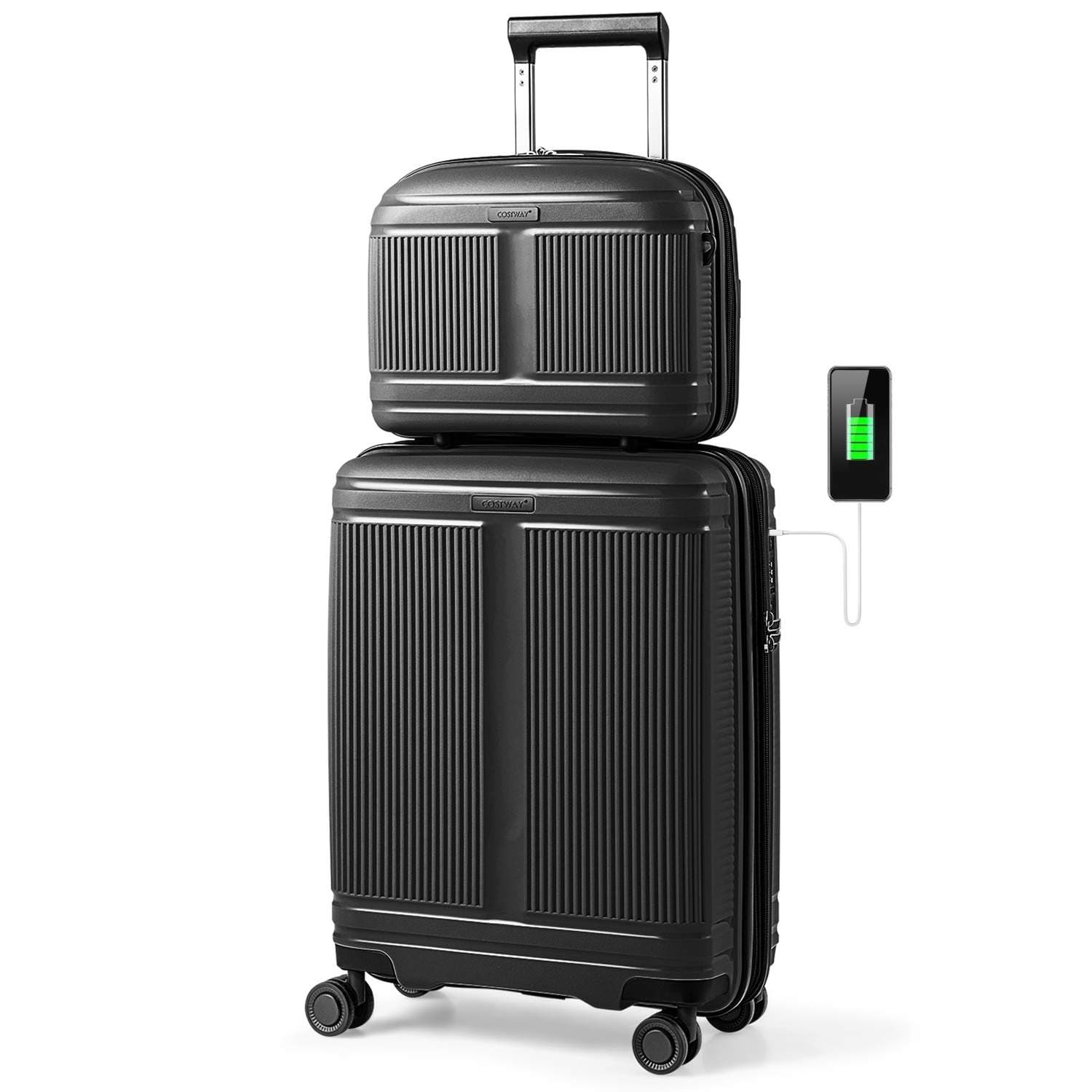 2-delat bagageset med USB & TSA-lås – Svart