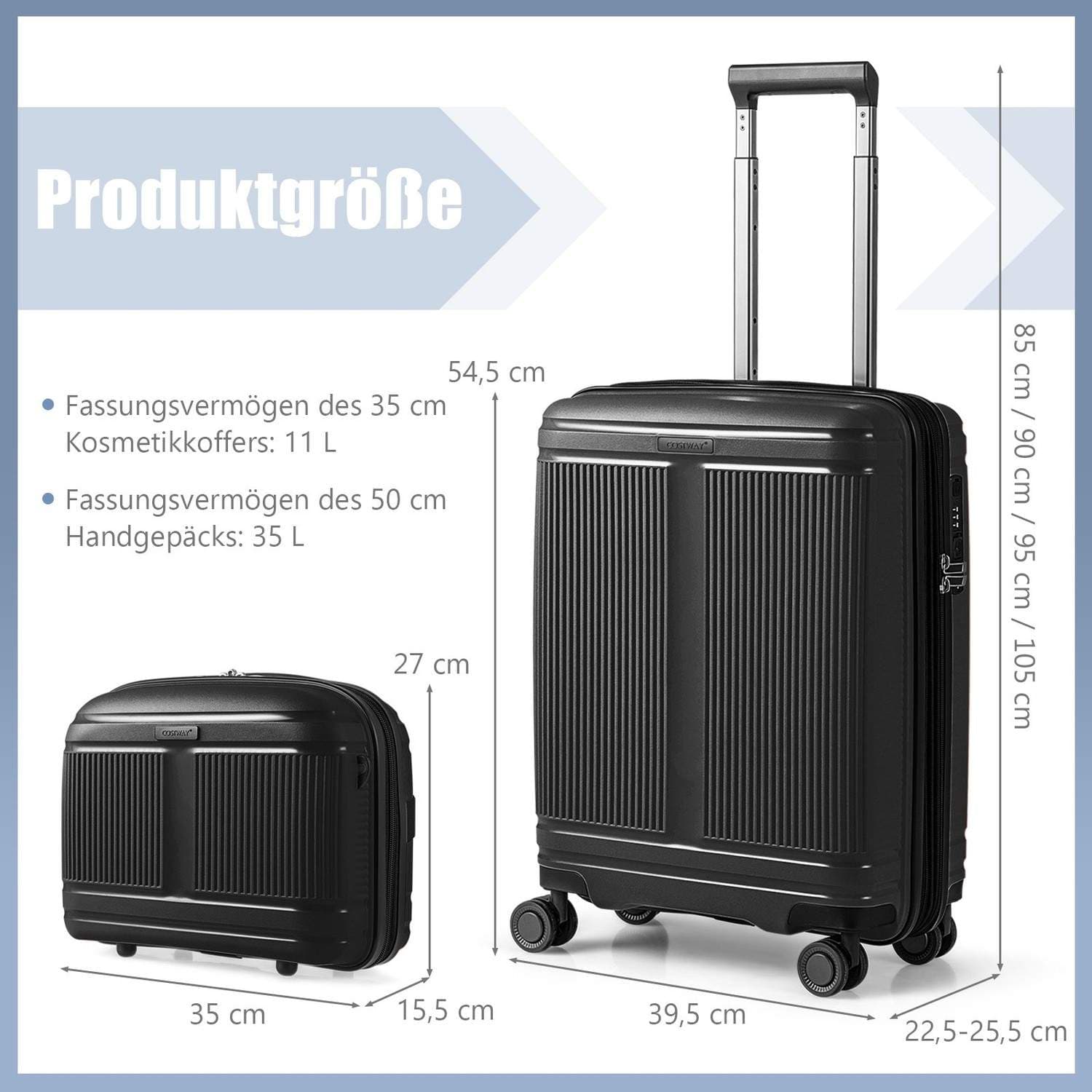2-delat bagageset med USB & TSA-lås – Svart view 2
