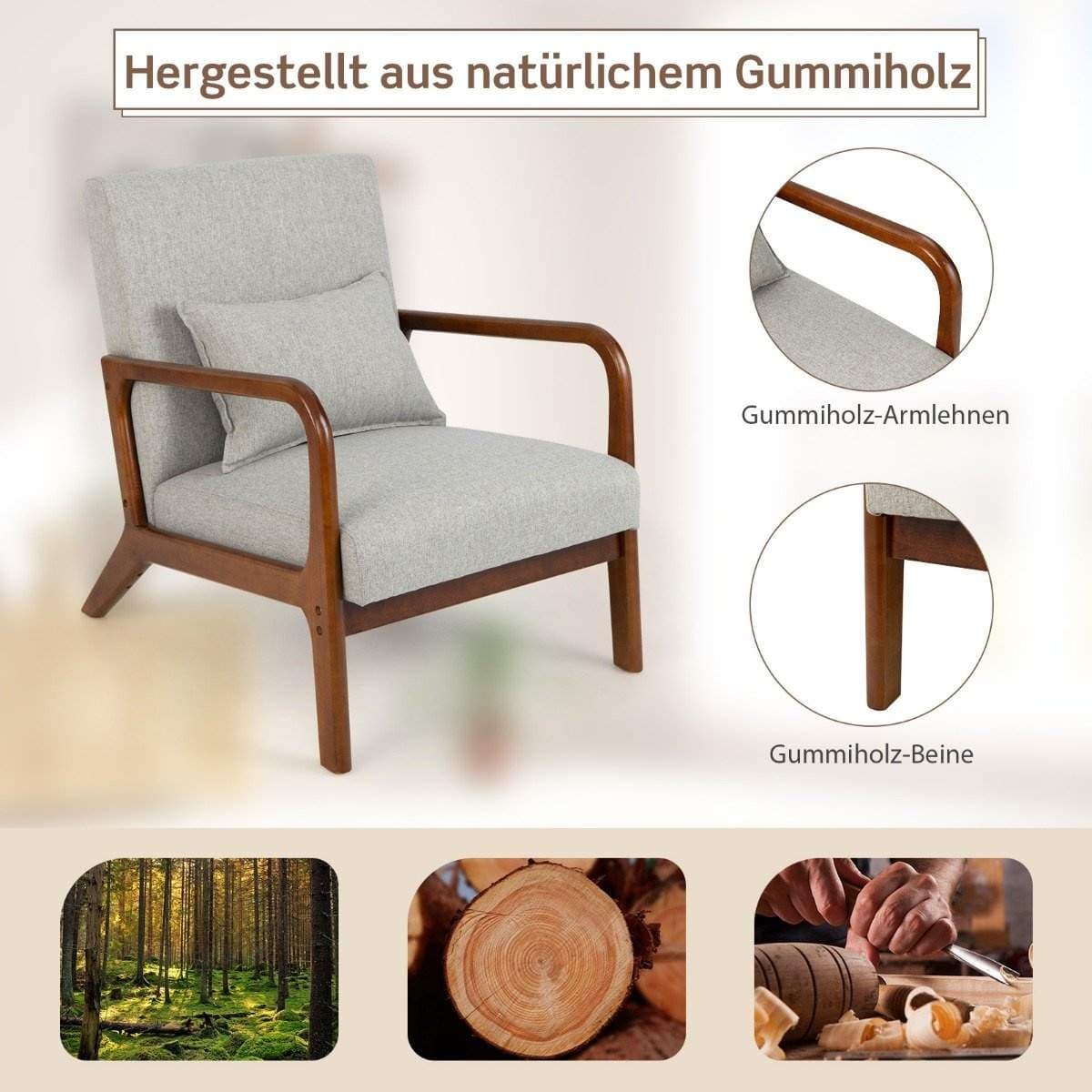 Living Room Lounge Chair – Vadderad, Ergonomisk, Grå