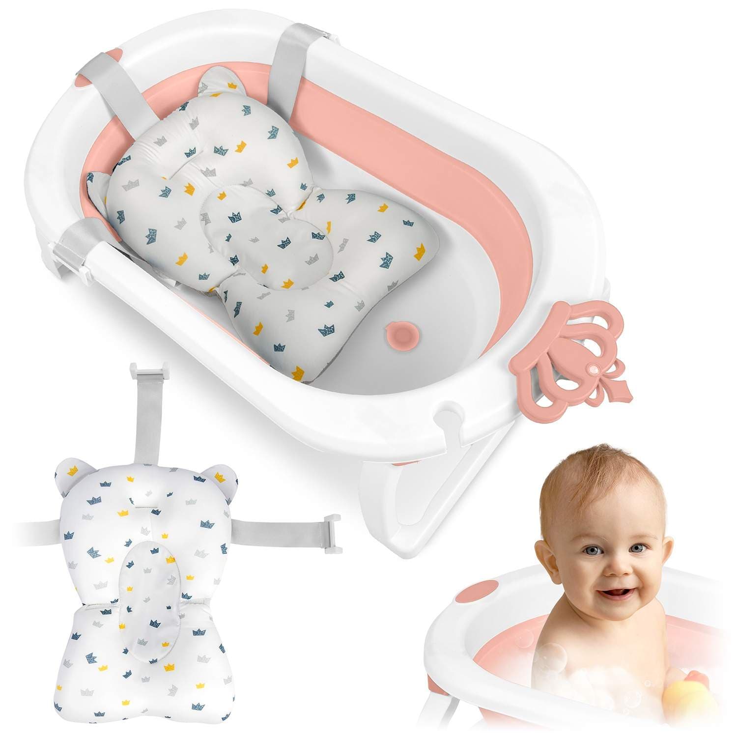 Vikbar babypotta med inlägg – Vit & Rosa