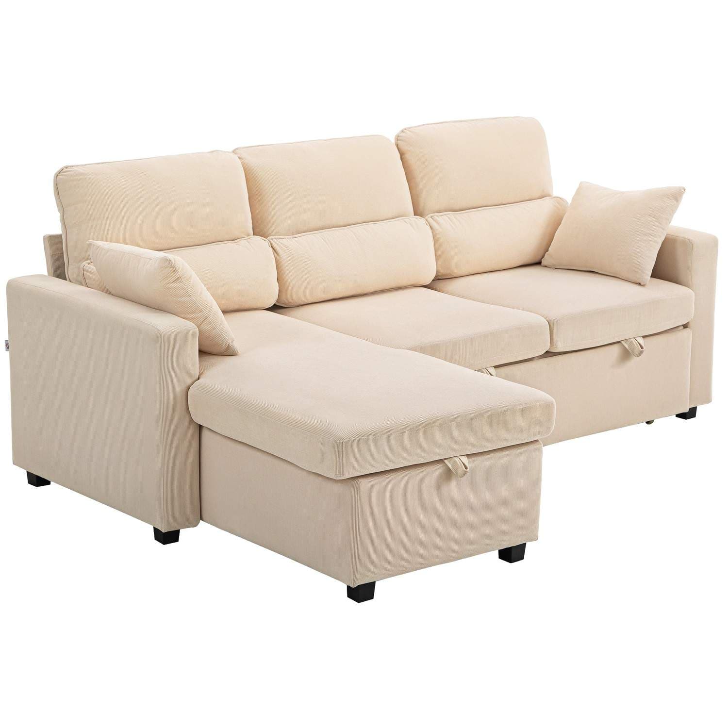 Ställbar L-formad bäddsoffa med förvaring, beige