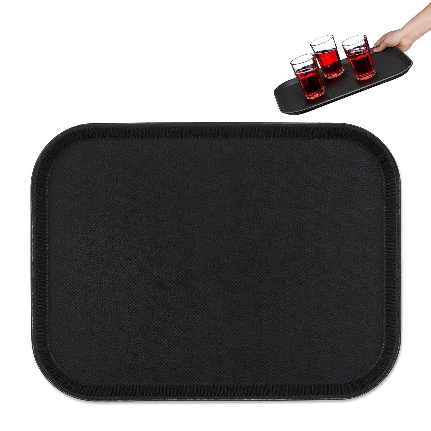 Stor svart serveringsbricka – 41x30cm, halkfri yta