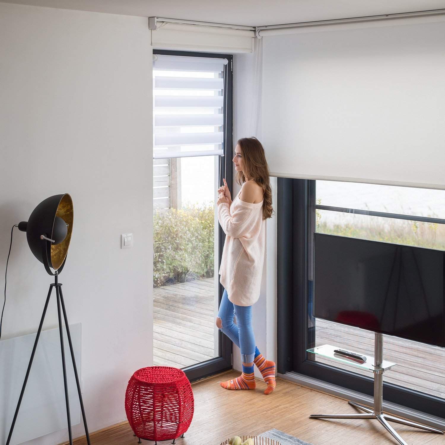 Dubbla rullgardiner – Vit, No-Drill Clamp Fix view 2