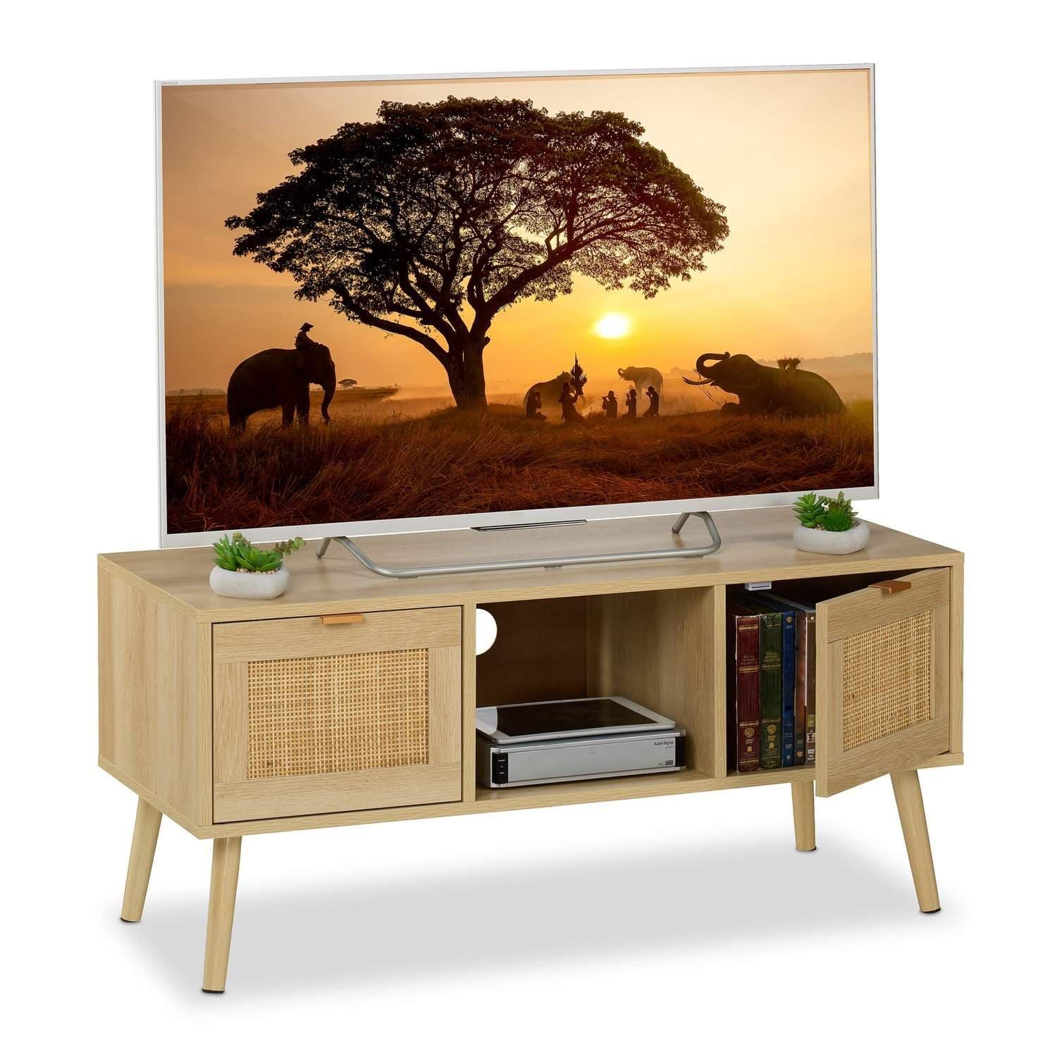 Tv-ställ i rotting med förvaring – Boho Wood Design