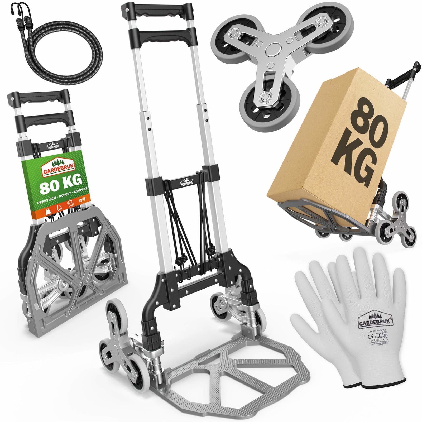 Trappvagn silver/svart 80 kg höjdjusterbar