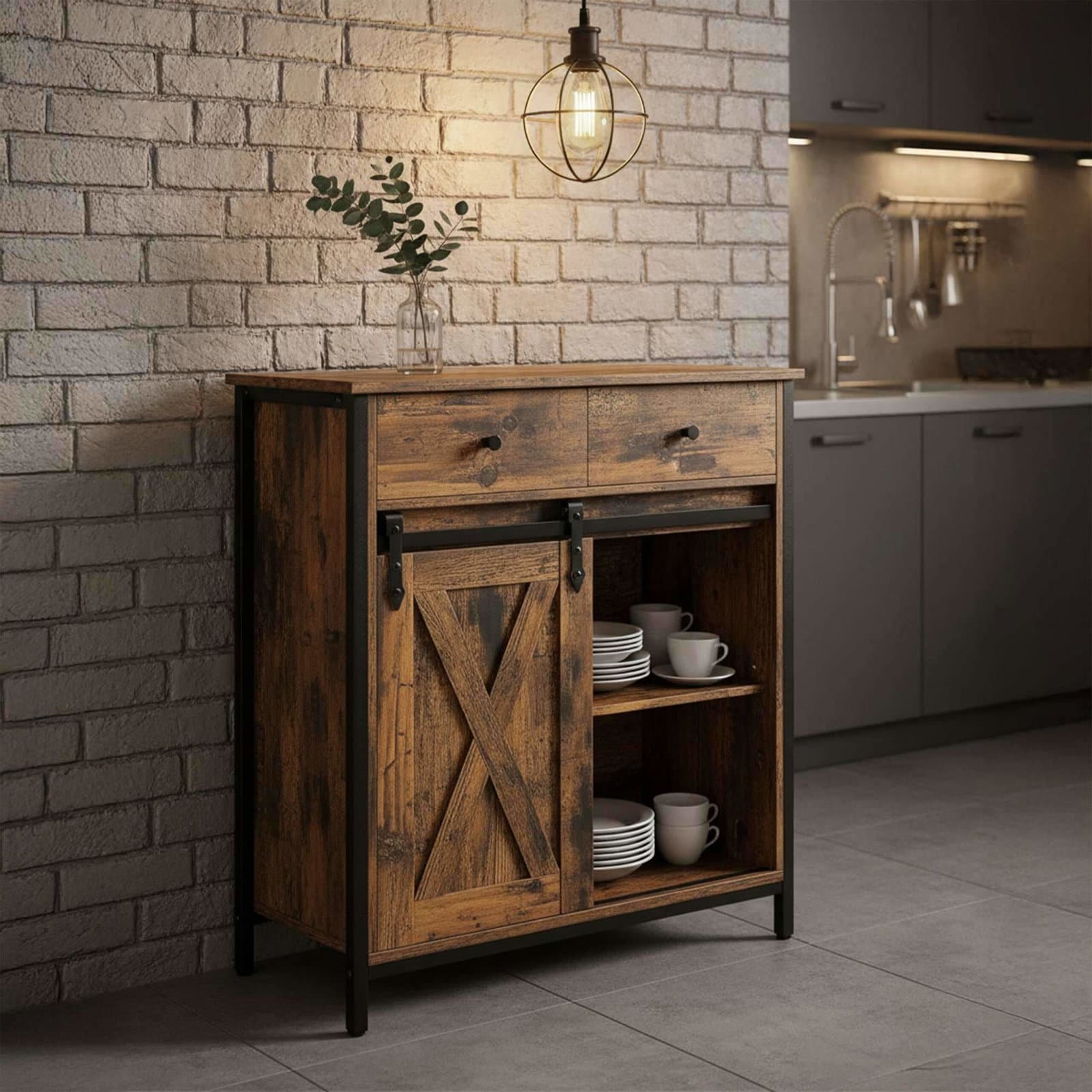 Skjutdörrsskänk – Rustik design, platsbesparande förvaring view 2