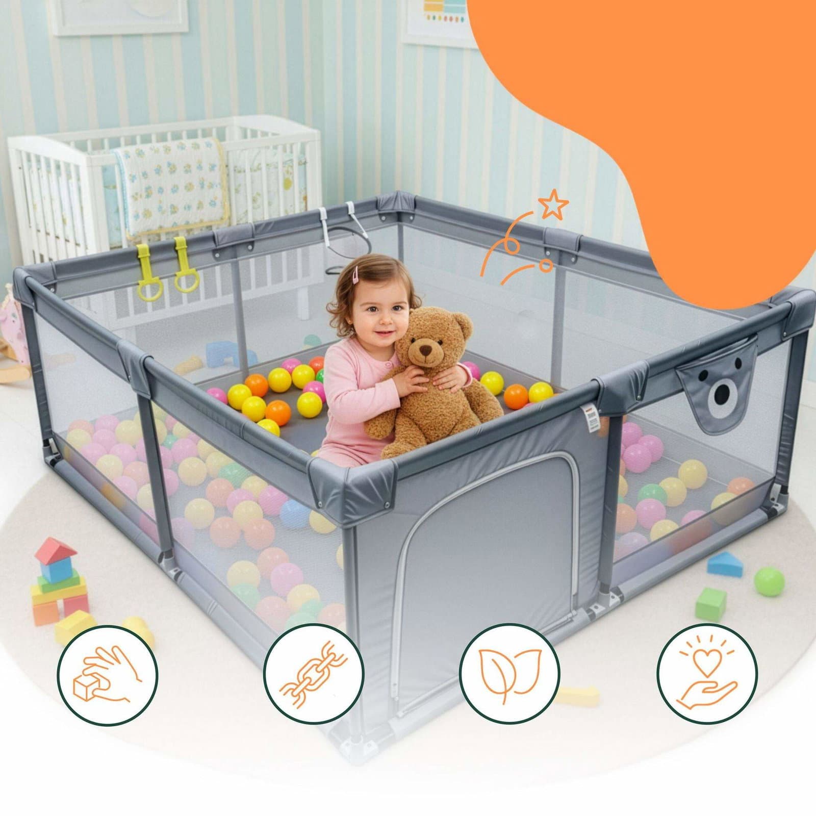 Babylekhage med 50 bollar och basketkorg view 2
