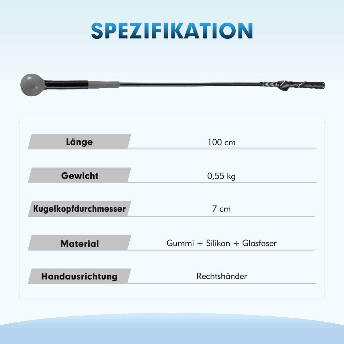 Golfsvingtränare – 100 cm, viktat huvud, högerhänt view 2