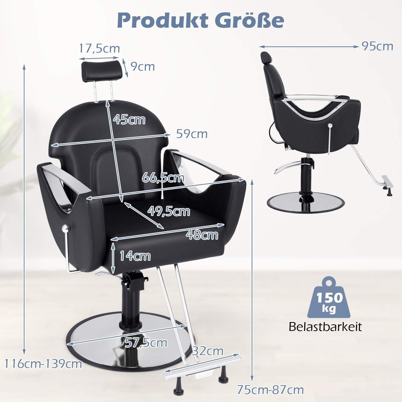 Justerbar salongsstol med nackstöd och 360 graders vridning – Svart view 2