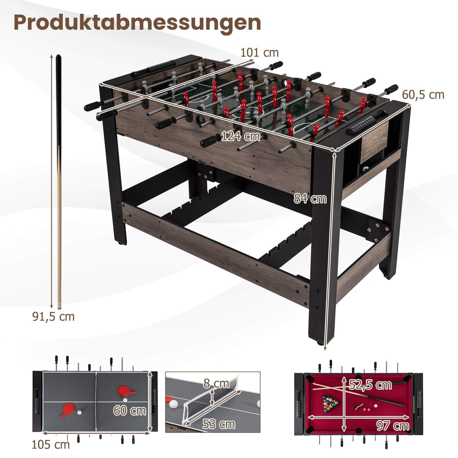 3-i-1 roterande spelbord – fotboll, biljard, pingis view 2