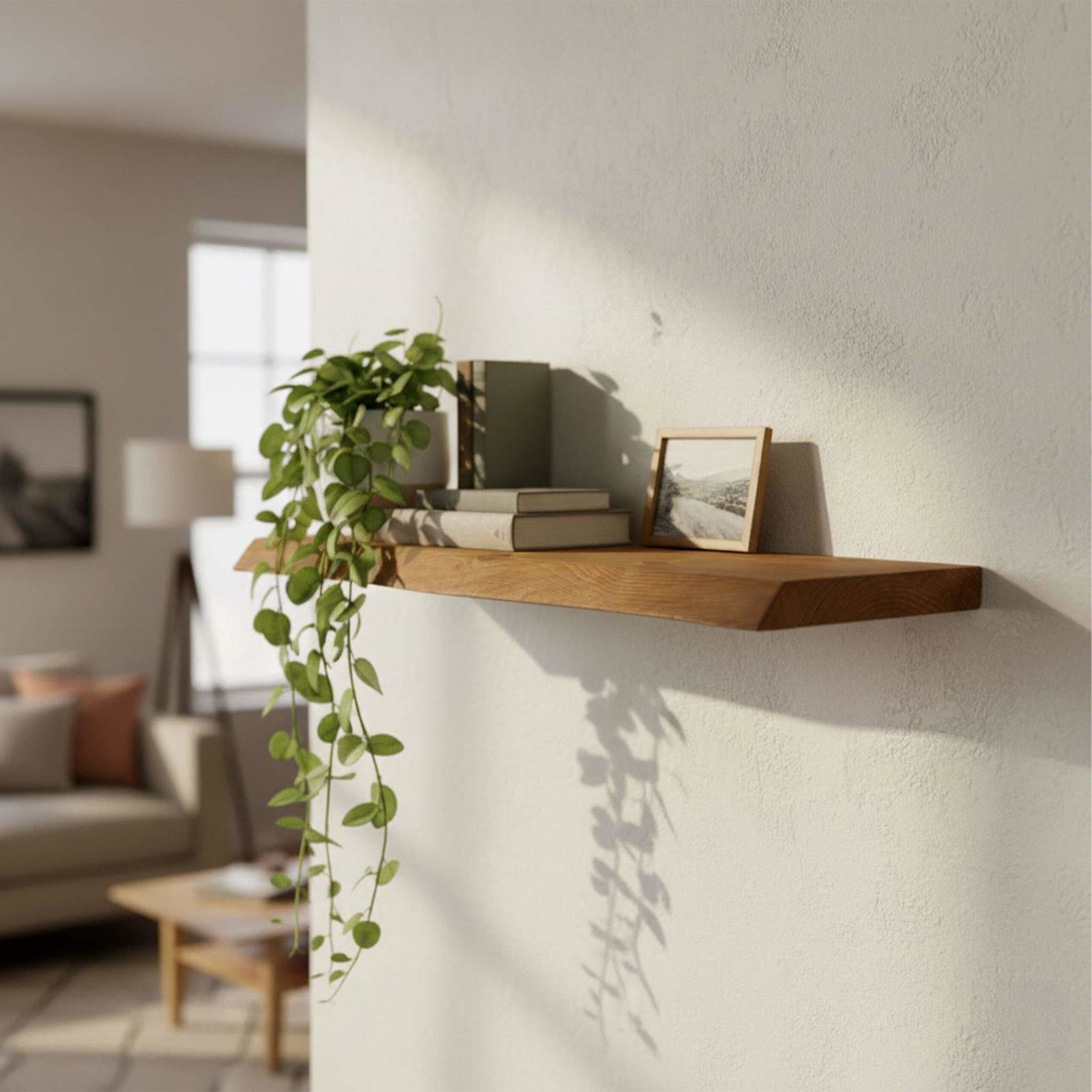 Live Edge massivt trähylla – Rustik svävande design view 2