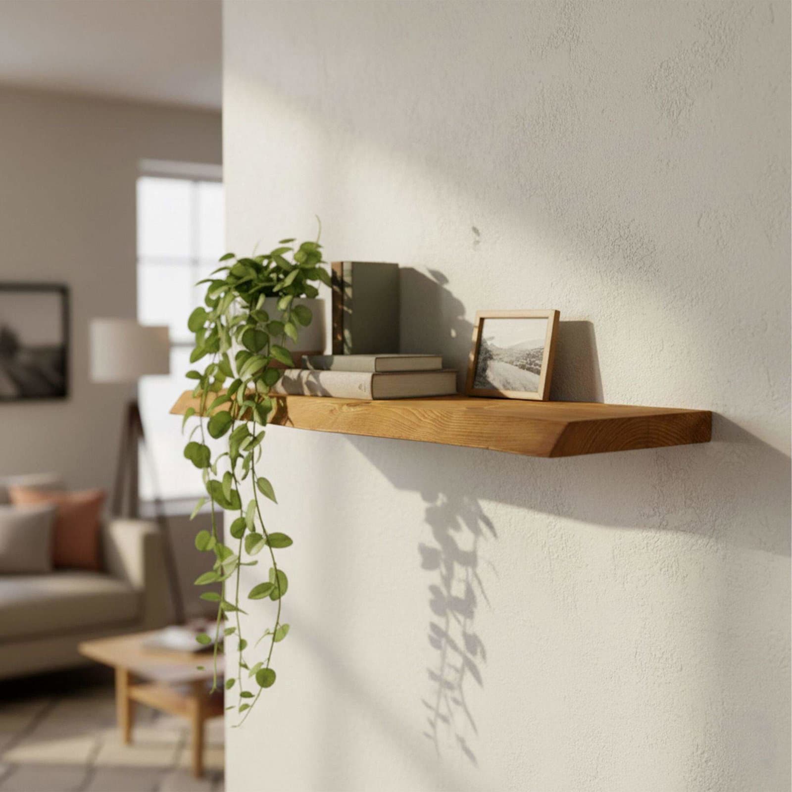 Live Edge massivt trähylla – Rustik svävande design view 2