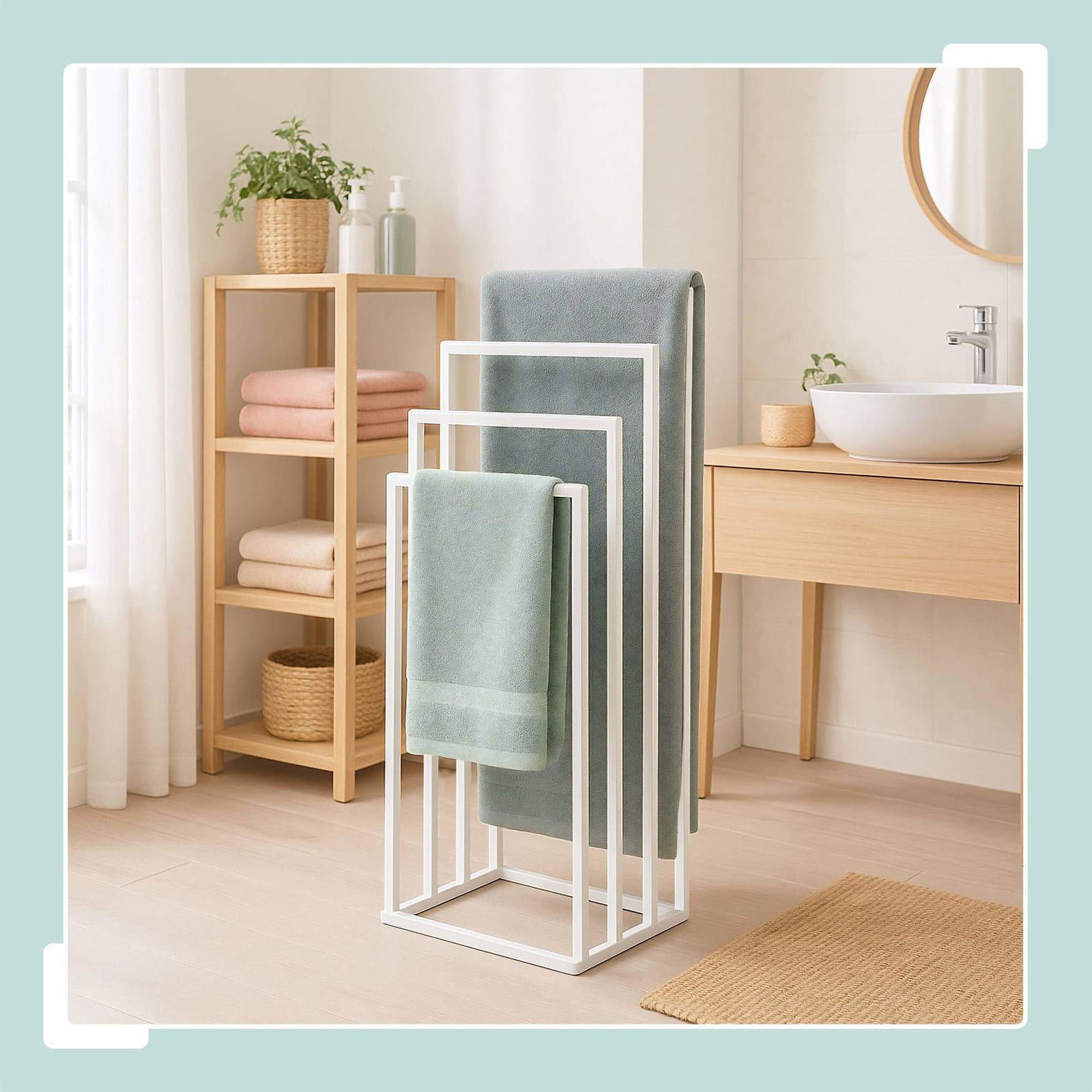 Fristående handdukshängare med 4 stänger – Matt metalldesign view 2