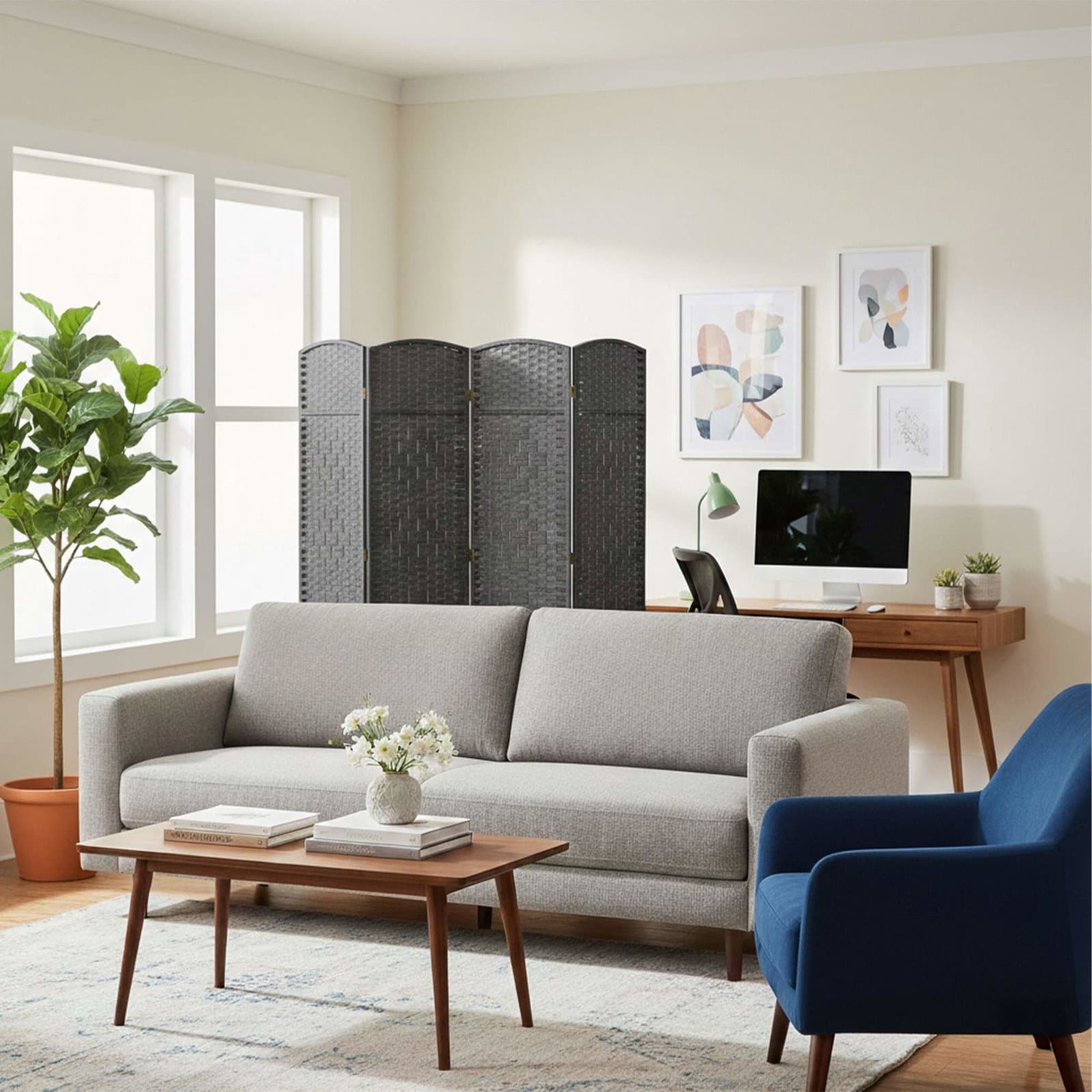 Vikbar skärm med 4 paneler – Elegant rumsavdelare view 2