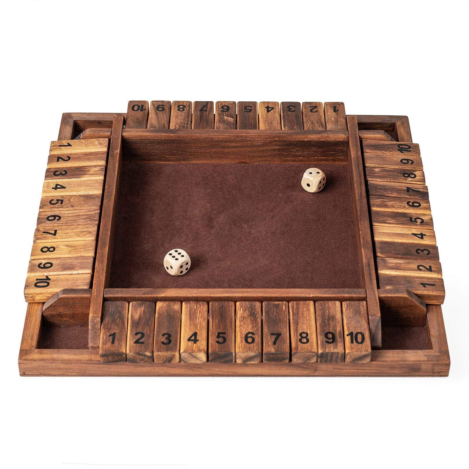 Stäng lådan-spel – 2–4 spelare, furuträ, tärningar ingår