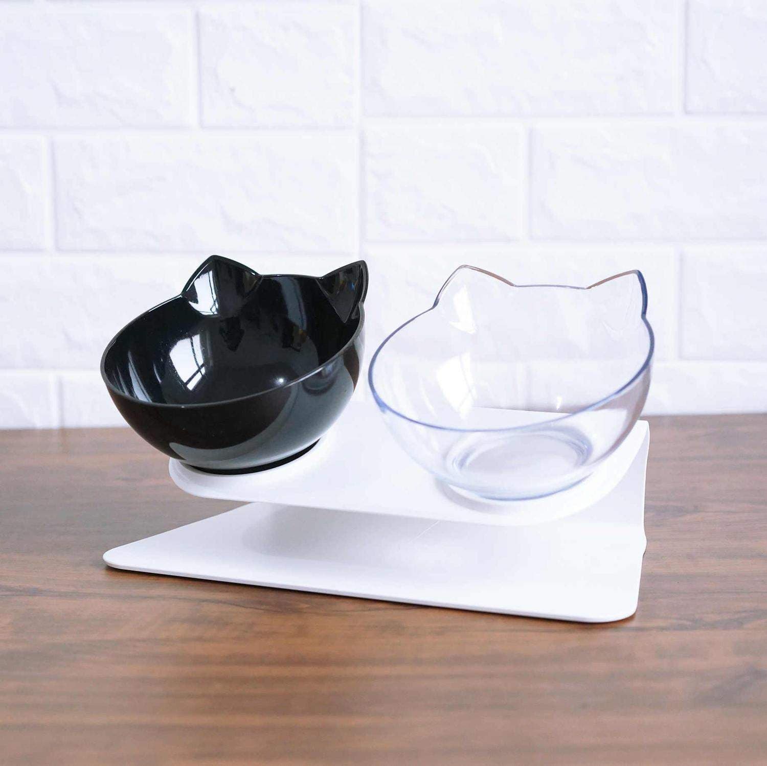 2x Ergonomiska Kattskålar - Svart/Transparent