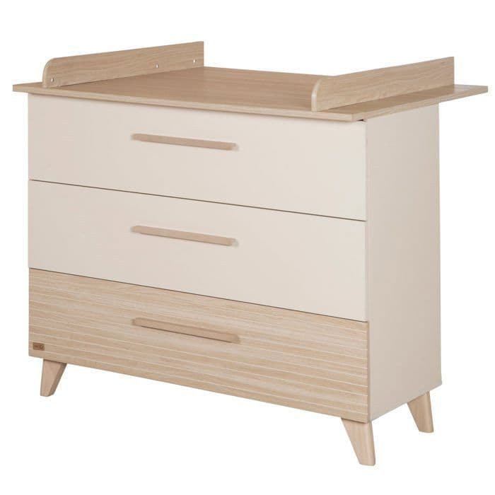 ROBA Utdragbar Skötbord Sidney - 3 Lådor - Fötter och Handtag i Massivt Trä - Beige