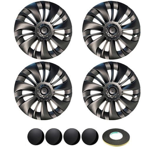 Tesla Model Y Turbine Navkapslar/ Hjulsidor för 19", Mattsvart, aerodynamisk, 4-pack view 2