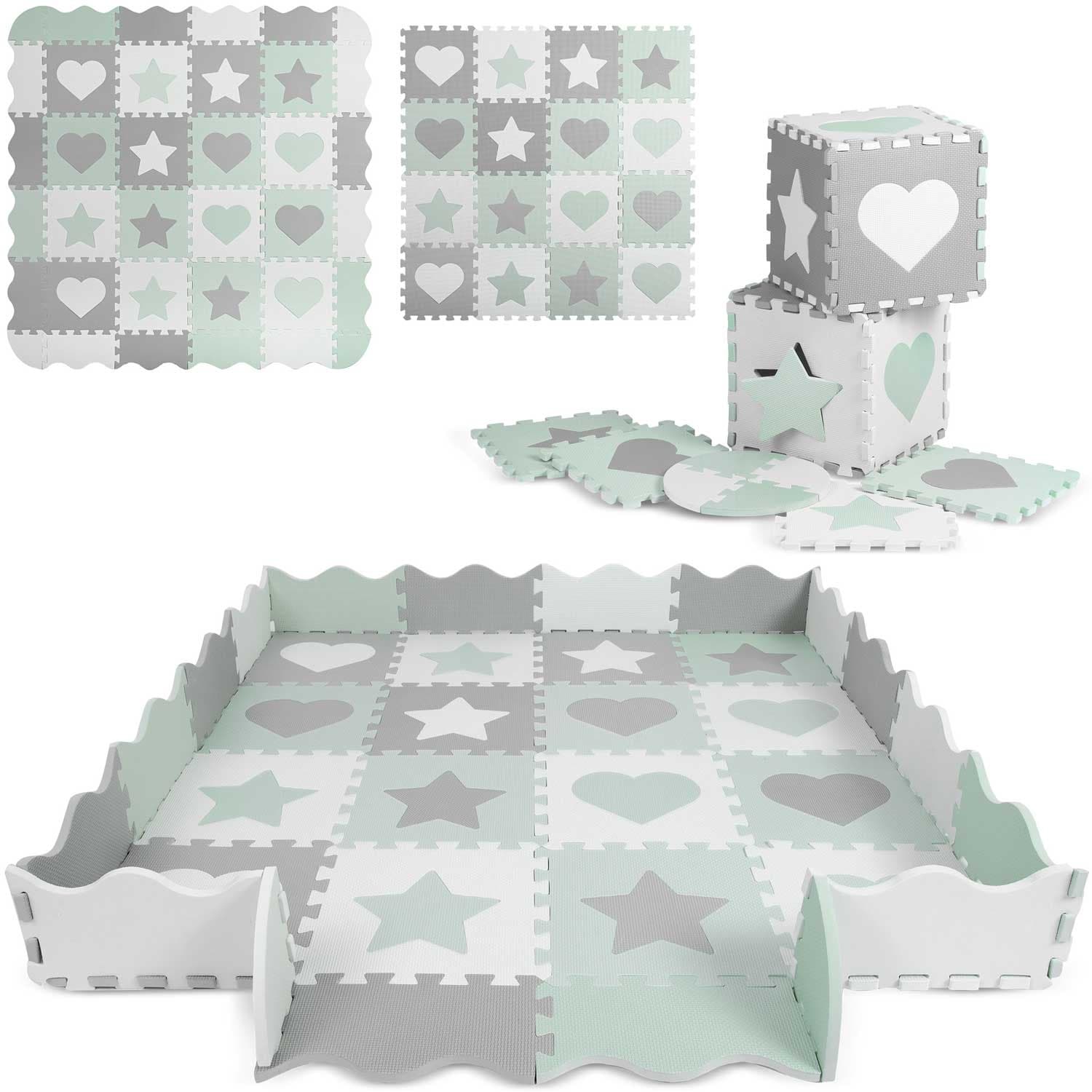 Lekmatta för baby - Skumpusselmattor - 150x150cm - grå-mint