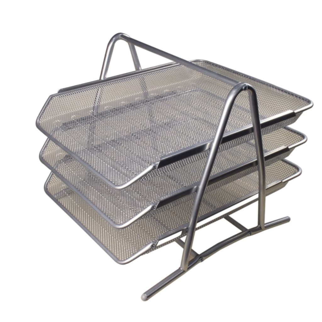 Brevkorg metall, 3 fack, silver