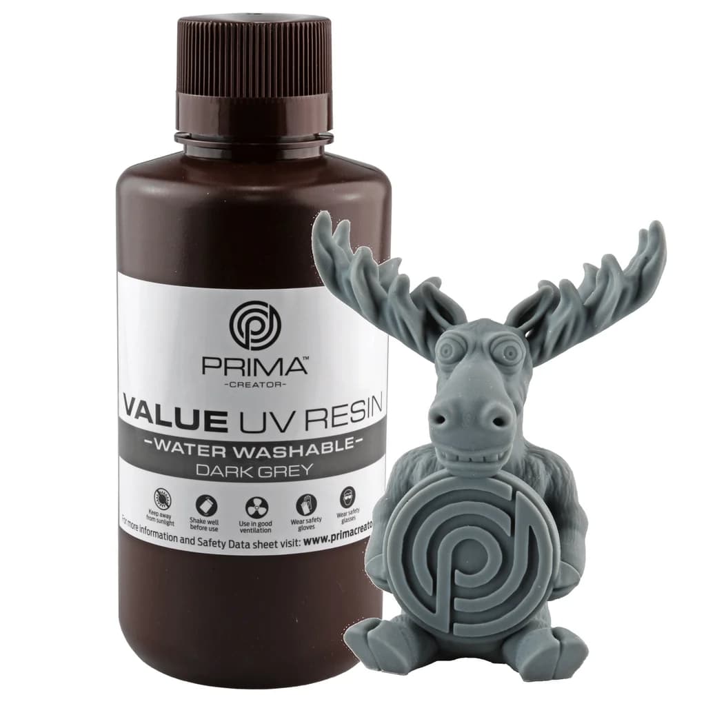 PrimaCreator Value Water Washable UV Resin - 500ml - Mörkgrå