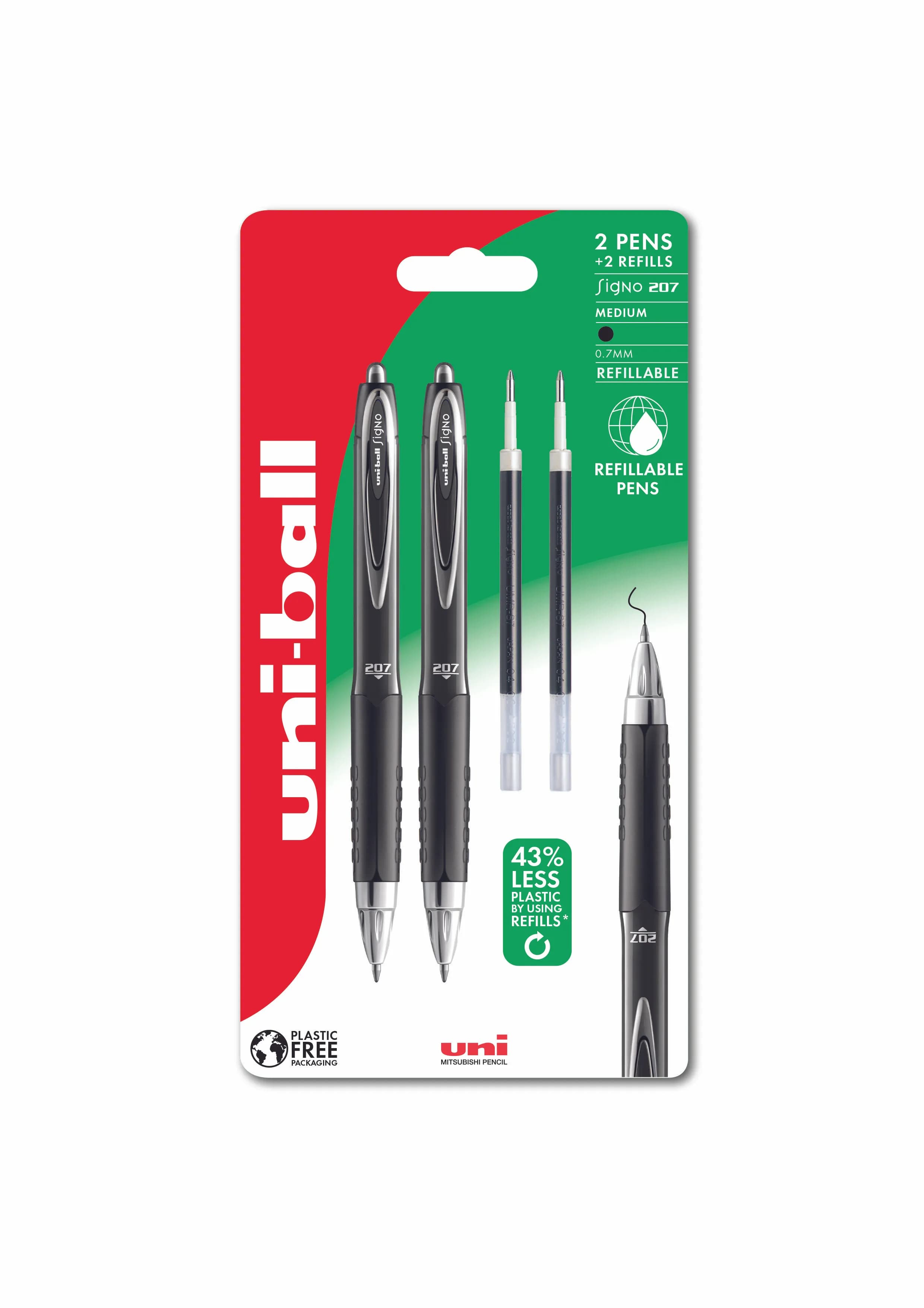 Uni-ball Signo 207 fin svart kulspetspenna 0,5 mm + 2 refill