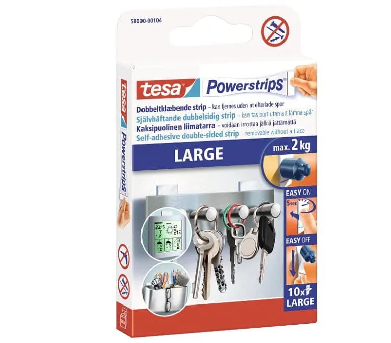 tesa® Powerstrips Large - med 10 stk.