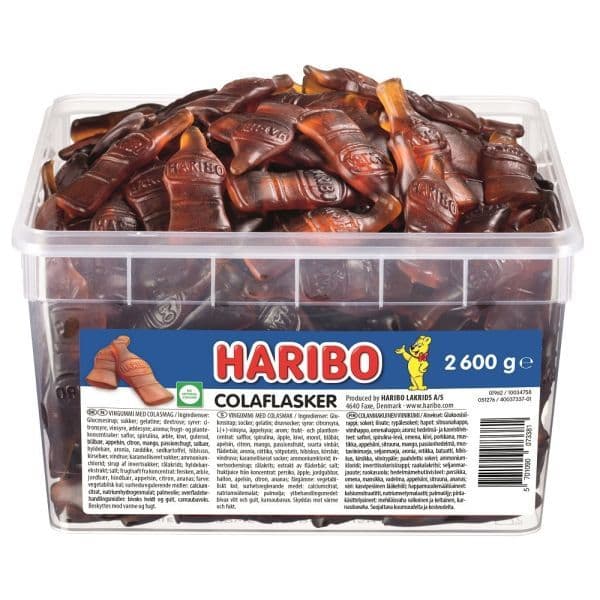 Haribo Cola Flasker 2,6 kg i plastbøtte